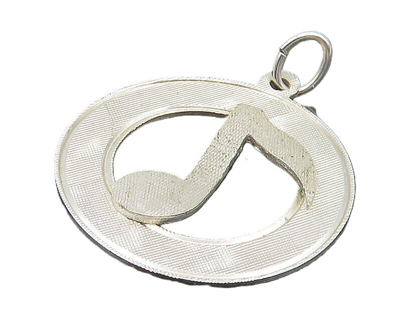 925 Sterling Silver  Vintage Shiny Textured 8th Note Music Pendant  PT19601