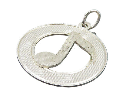 925 Sterling Silver  Vintage Shiny Textured 8th Note Music Pendant  PT19601