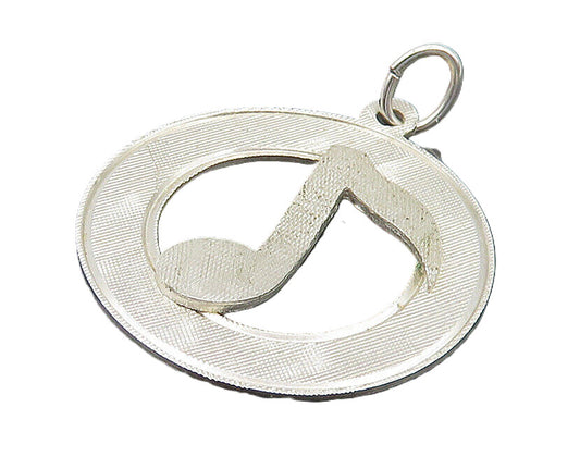 925 Sterling Silver  Vintage Shiny Textured 8th Note Music Pendant  PT19601