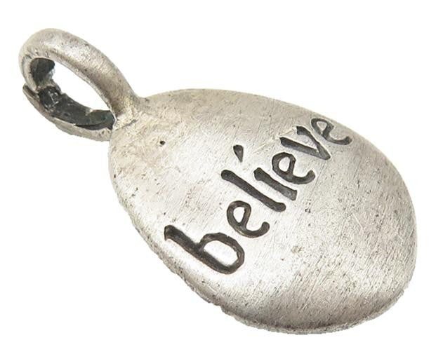 925 Sterling Silver  Vintage Believe Etched Dark Tone Petite Pendant  PT8408