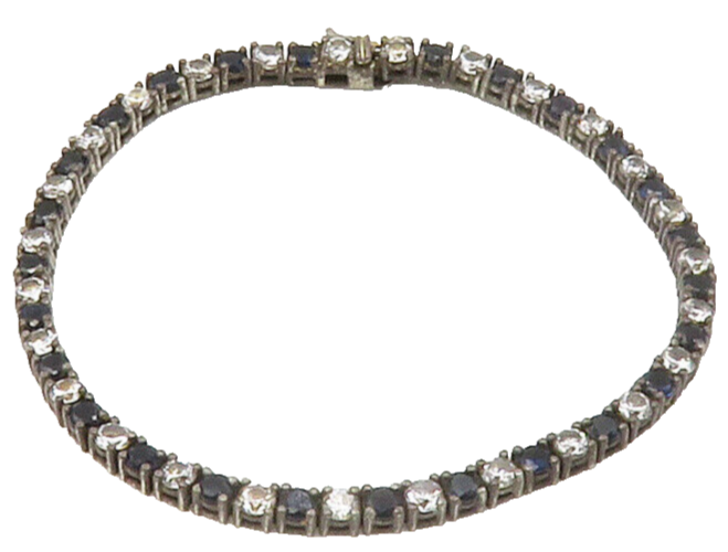 925 Sterling Silver   Vintage Blue & White Topaz Chain Bracelet  BT6570