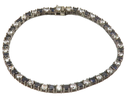 925 Sterling Silver   Vintage Blue & White Topaz Chain Bracelet  BT6570