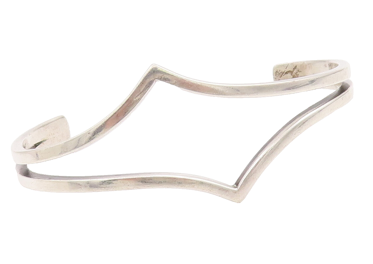 925 Sterling Silver Vintage Bracelet Minimalist Cutout Modernist Cuff  BT10324