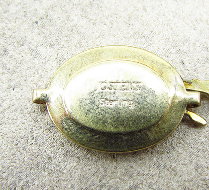 925 Sterling Silver Vintage 2 Tone Giant Oval Drop Charm Pendant PT1760