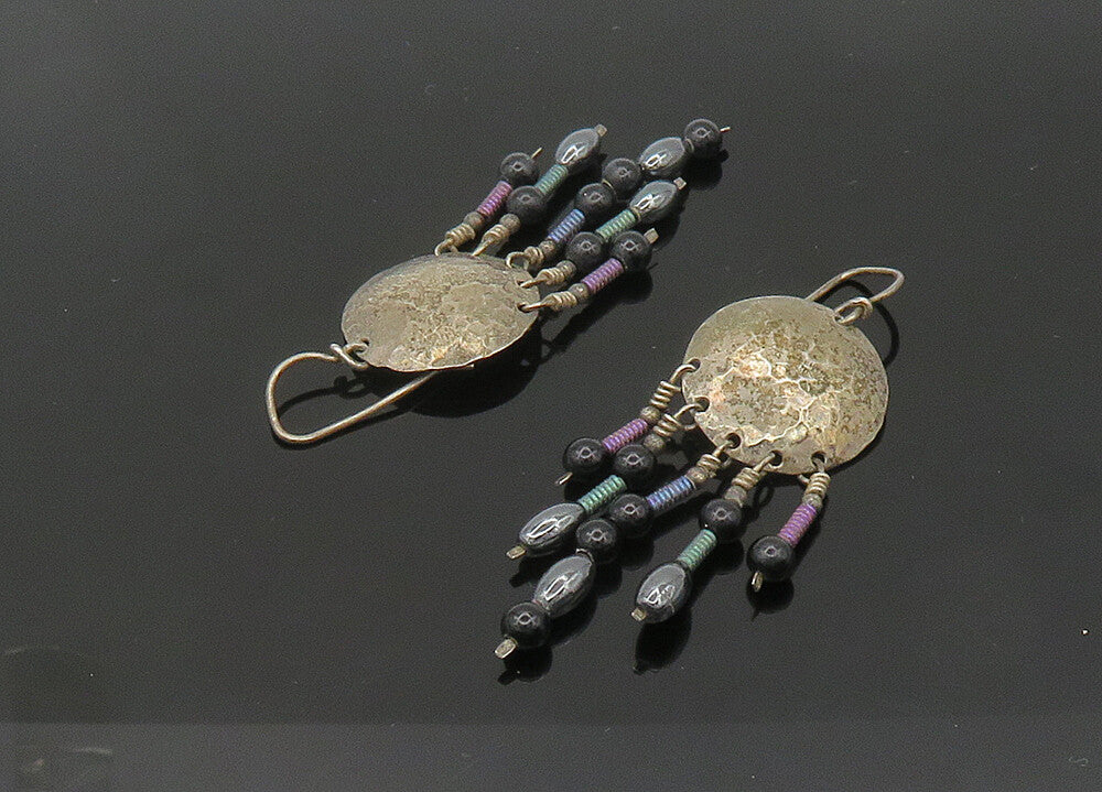 DESIGNER 925 Silver  Vintage Black Onyx & Hematite Dangle Earrings  EG10535
