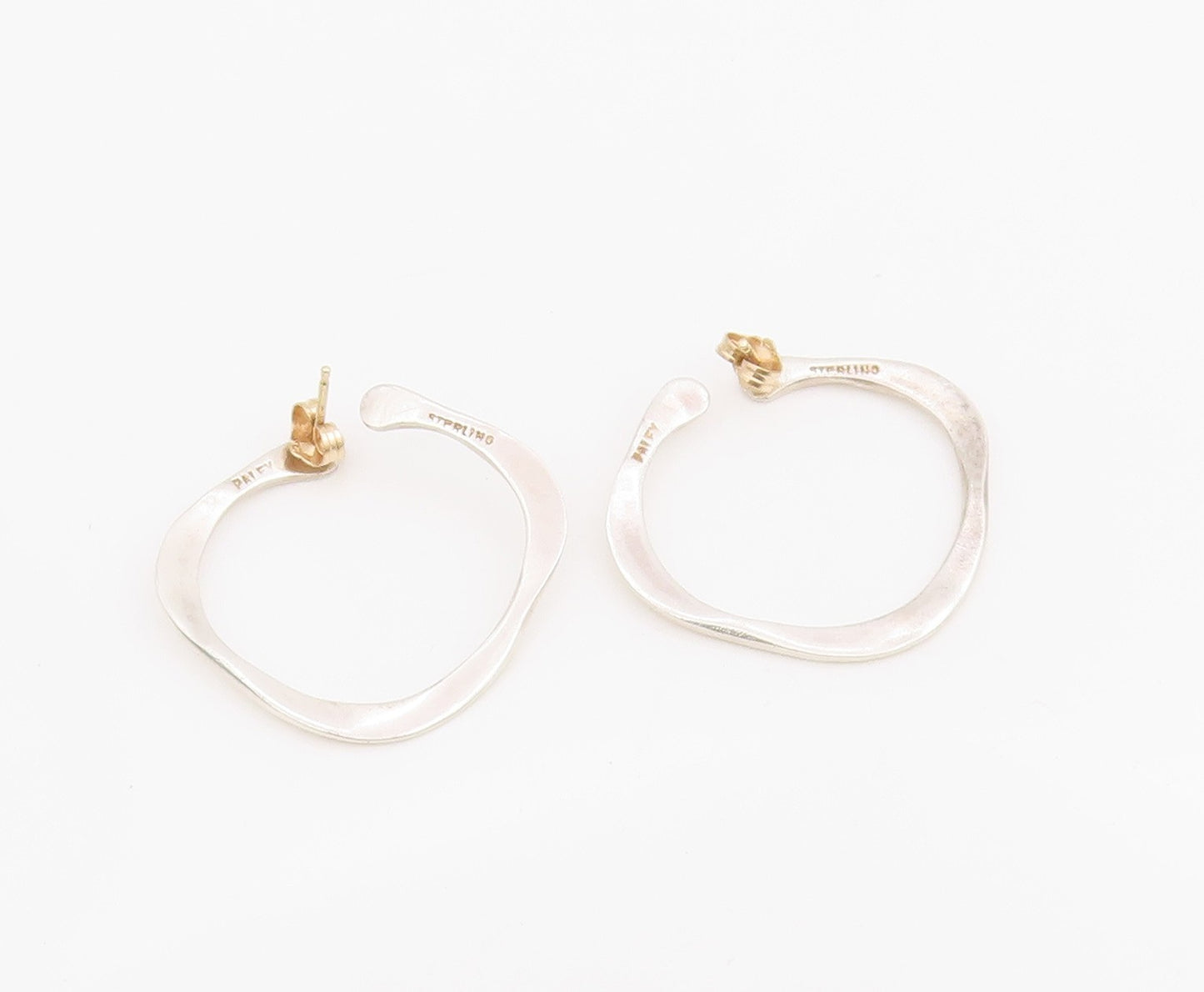 14k Gold & 925 Sterling Silver Vintage Earrings Minimalist Wavy Design  EG13941