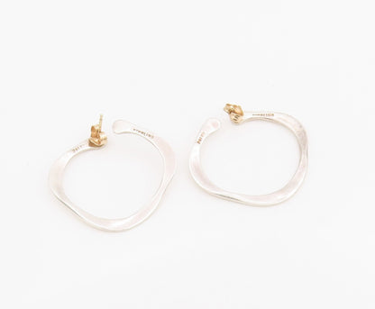 14k Gold & 925 Sterling Silver Vintage Earrings Minimalist Wavy Design  EG13941