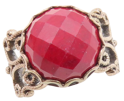 925 Sterling Silver Vintage Ring Swirly Carved Red Gemstone  Sz 8.5  RG29528