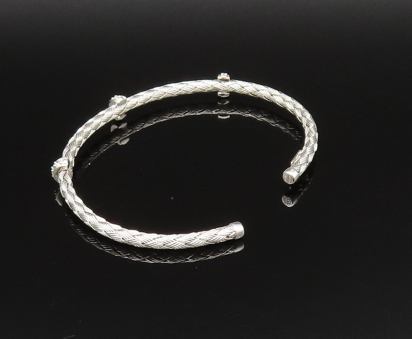 DYADEMA 925 Silver  Vintage Topaz Accent Basket Weave Cuff Bracelet  BT9638