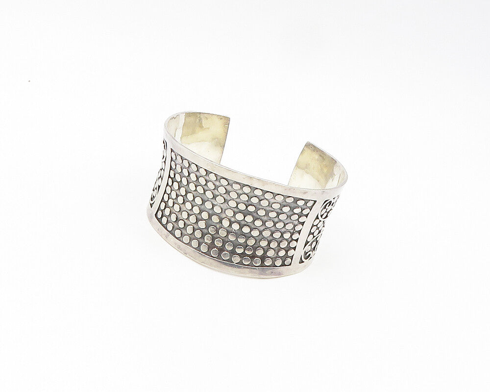 925 Sterling Silver  Vintage Circle Pattern Concave Cuff Bracelet  BT7621