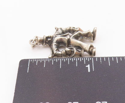 925 Sterling Silver  Vintage Man With Carrying Stick Oxidized Pendant  PT17379