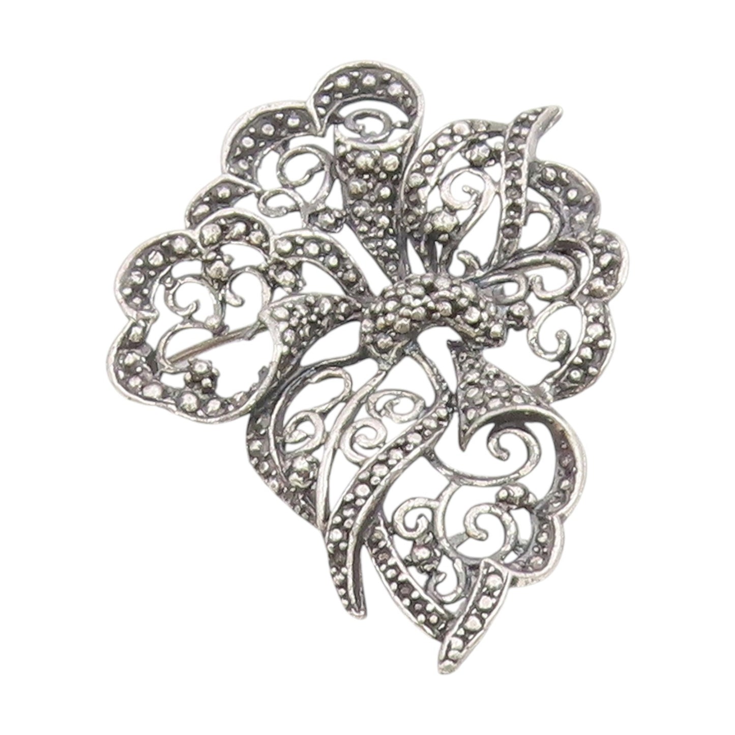 925 Sterling Silver Vintage Brooch Intricate Openwork Floral Design Pin  BP1002