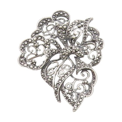 925 Sterling Silver Vintage Brooch Intricate Openwork Floral Design Pin  BP1002