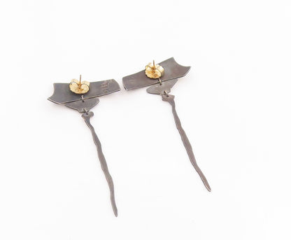 14k Gold & 925 Sterling Silver Vintage Earrings HRATCH BABIKIAN Dangle  EG13987