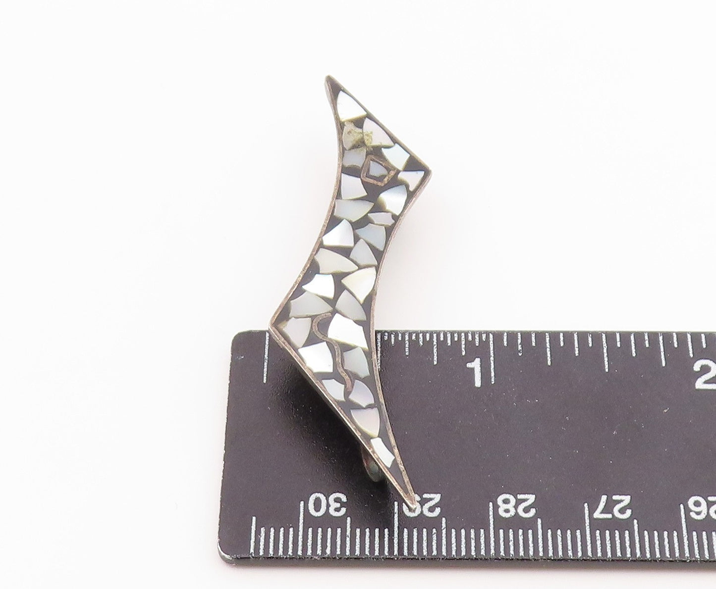 ISRAEL 925 Sterling Silver  Vintage Mother Of Pearl Mosaic Brooch Pin  BP7922