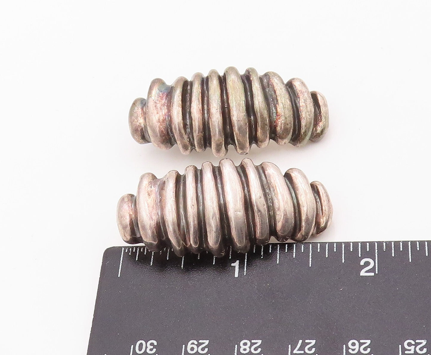 925 Sterling Silver Vintage Earrings Designer Dark Tone Cocoon Carved  EG13458