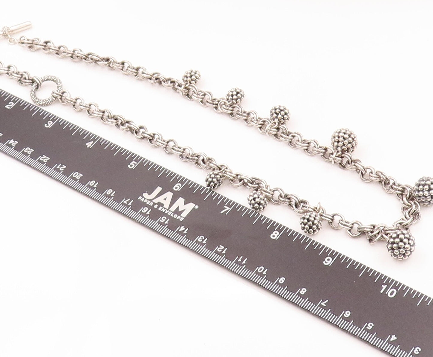 925 Sterling Silver Vintage Necklace MICHAEL DAWKINS Beaded Beads & Rings NE4263