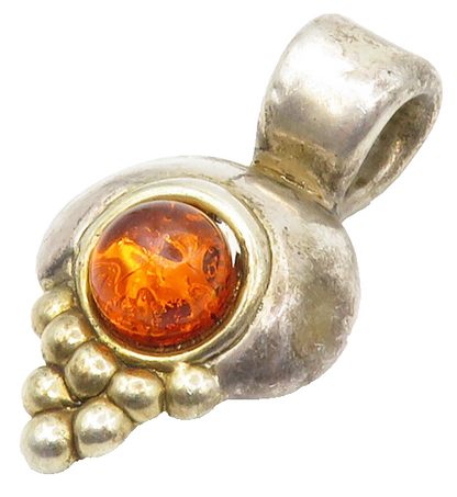 BAT AMI 925 Silver  Vintage Cabochon Amber Sculpted Bubble Pendant  PT10990