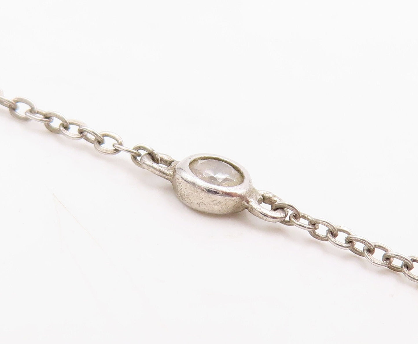 925 Sterling Silver Vintage Necklace Square Topaz & Triangle Sapphire  NE4378