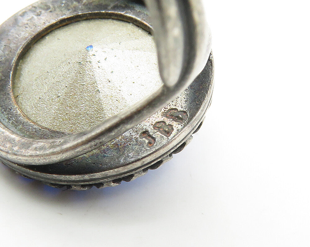 925 Silver  Antique Victorian Blue Topaz Round Cocktail Ring Sz 6.5  RG18315