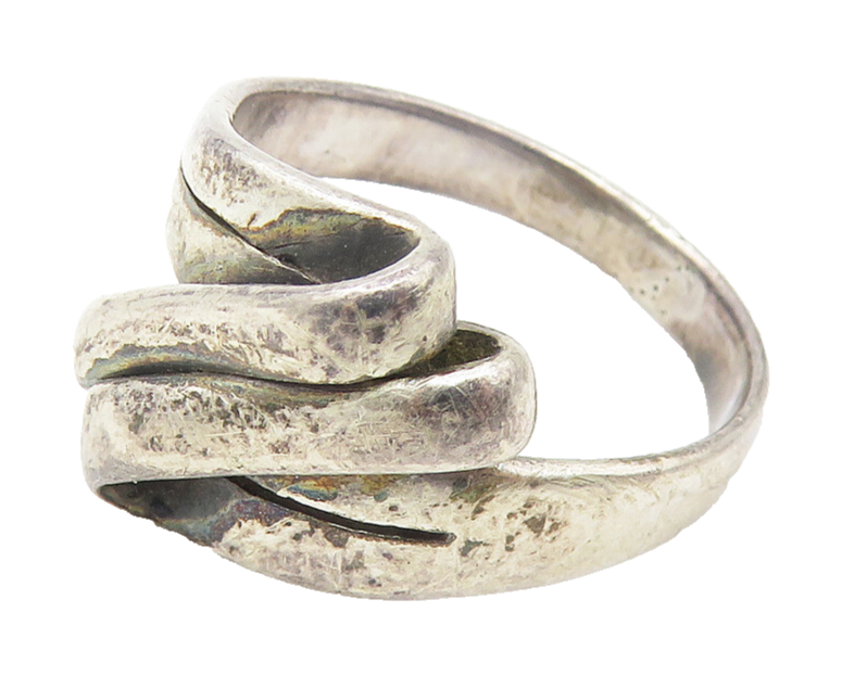 925 Sterling Silver  Vintage Folded Ribbon Design Band Ring Sz 7  RG11013