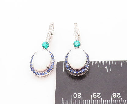 925 Sterling Silver Vintage Earrings Oval Opal Halo Sapphire 2 Tone CZ  EG13405