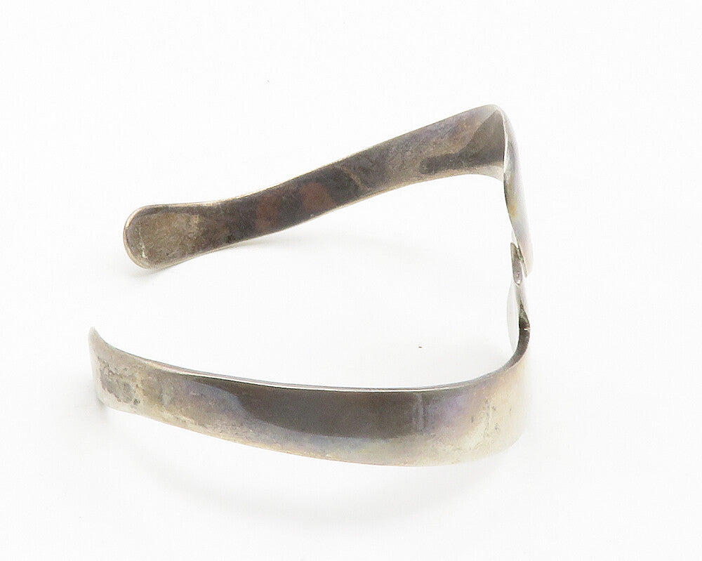 MEXICO 925 Silver Vintage Dark Tone Smooth Modernist Cuff Bracelet BT5521