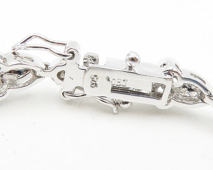 925 Sterling Silver  Genuine Diamond & Blue Topaz Floral Chain Bracelet BT7253