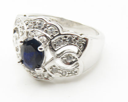 925 Sterling Silver  Hematite & Topaz Shiny Cutout Band Ring Sz 6  RG11465