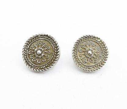 925 Sterling Silver  Vintage Antique Round Floral Button Drop Earrings  EG2630