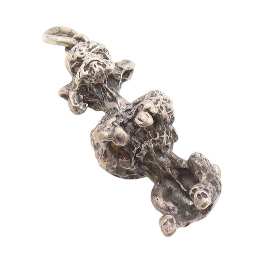 925 Sterling Silver Vintage Pendant Brutalist Carved Puddle Dog Charm  PT24024
