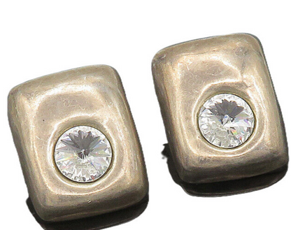 MEXICO 925 Sterling Silver Vintage Cubic Zirconia Square Drop Earrings EG10511