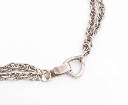 925 Sterling Silver Vintage Necklace Modernist Double Strand Long Chain  NE4828