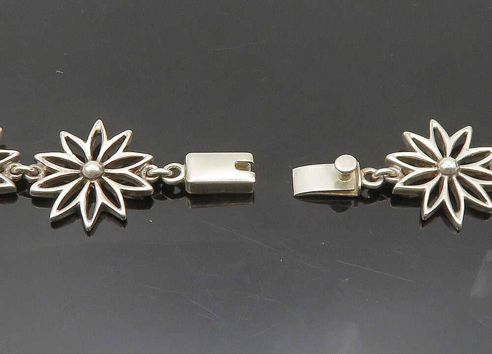 BARRA 925 Sterling Silver Vintage Shiny Open Flower Motif Chain Necklace NE3308