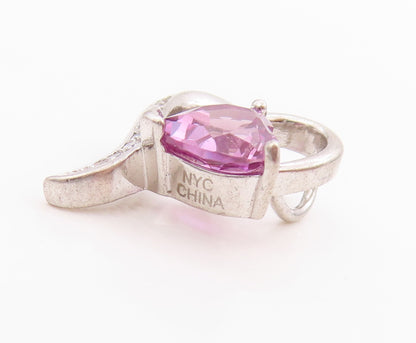 925 Sterling Silver Vintage Pendant Amethyst & CZ Stretched Love Heart  PT24917