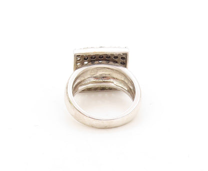 925 Sterling Silver Vintage Ring Round Cut Topaz And Spinel Inlay  Sz 6  RG31014