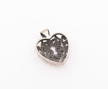 925 Sterling Silver  Vintage Open Swirl Love Heart Dome Pendant  PT15805