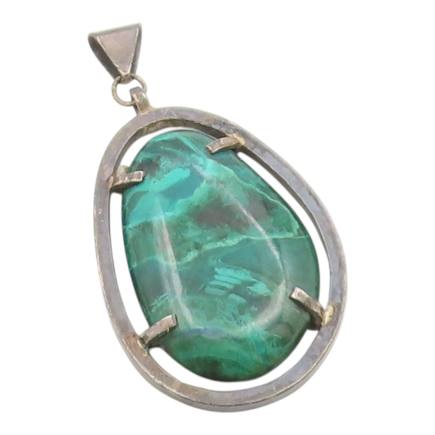 925 Sterling Silver Vintage Pendant Modernist Cabochon Malachite Drop  PT26251