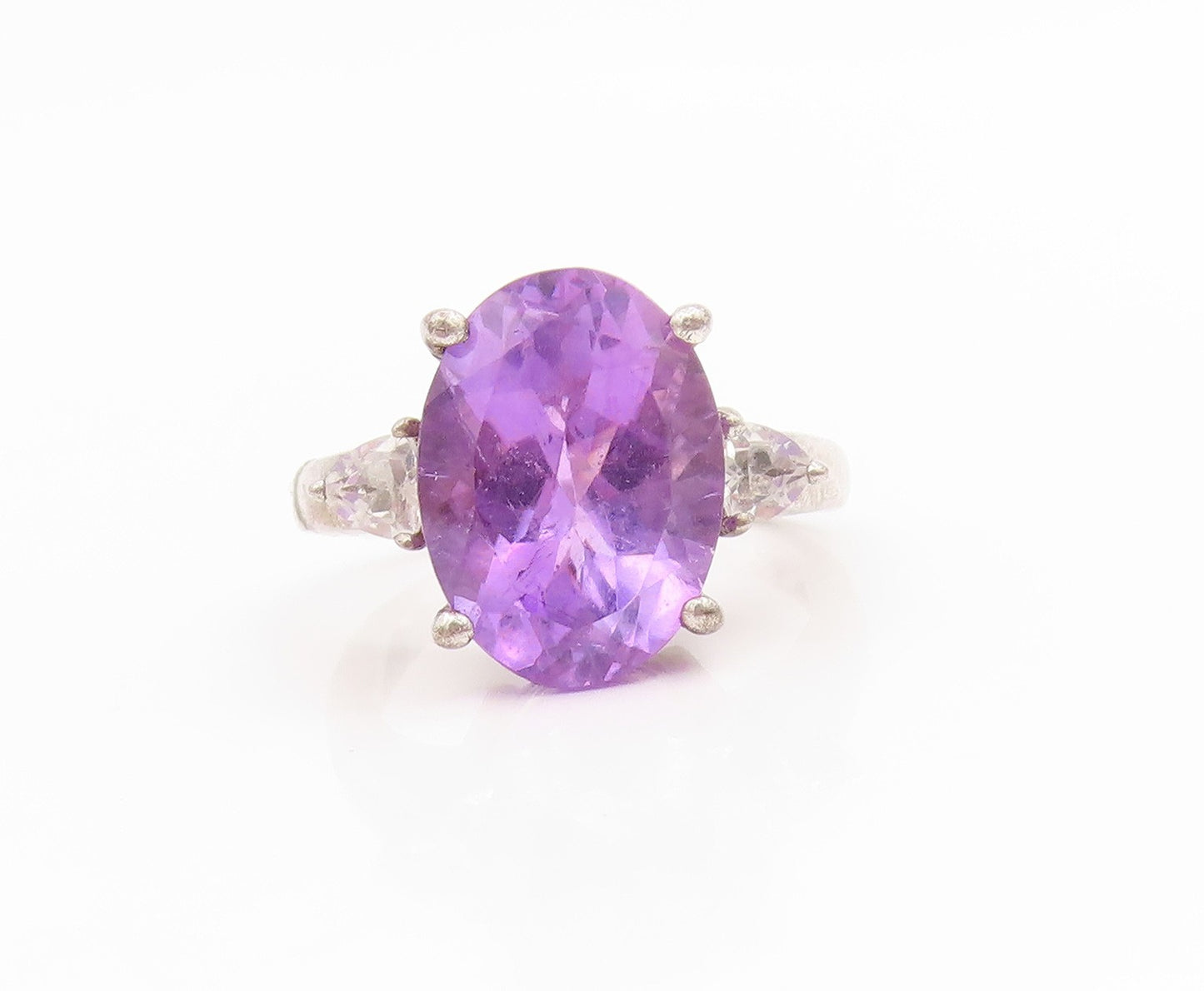 925 Sterling Silver Vintage Ring Oval Cut Amethyst & Topaz Band  Sz 7  RG34668