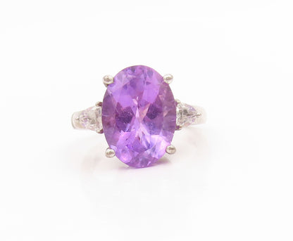 925 Sterling Silver Vintage Ring Oval Cut Amethyst & Topaz Band  Sz 7  RG34668