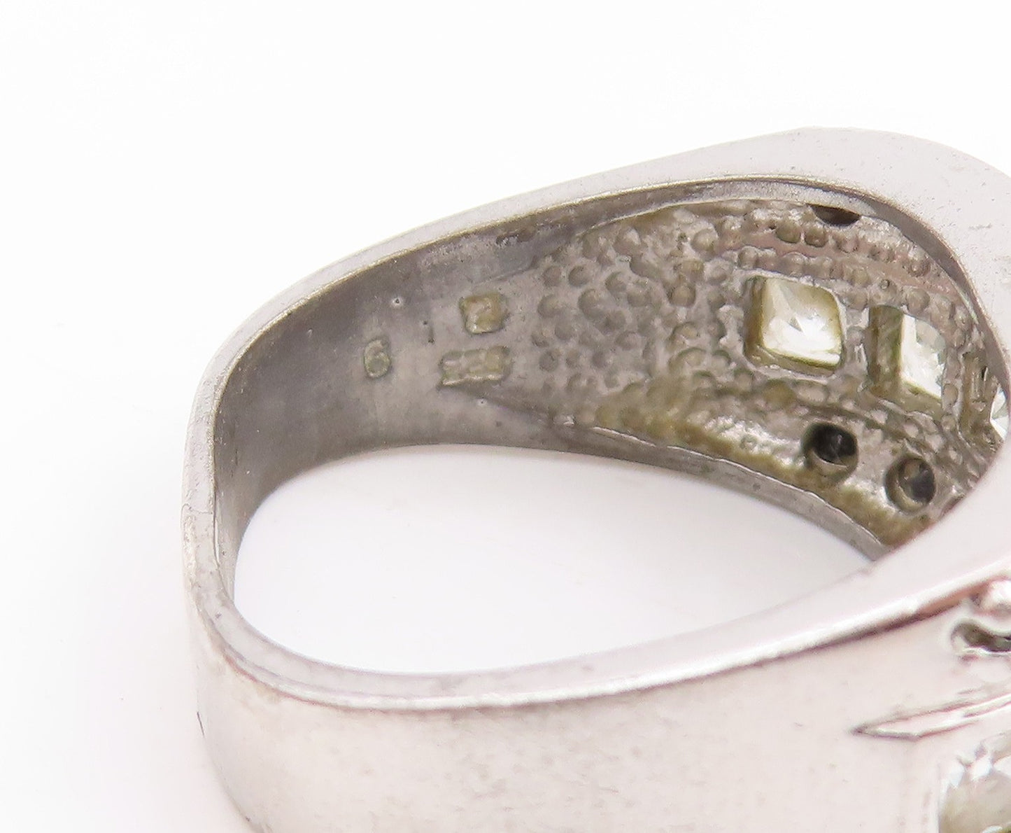 925 Sterling Silver Vintage Ring Triple Row CZ Statement Band  Sz 9  RG34040