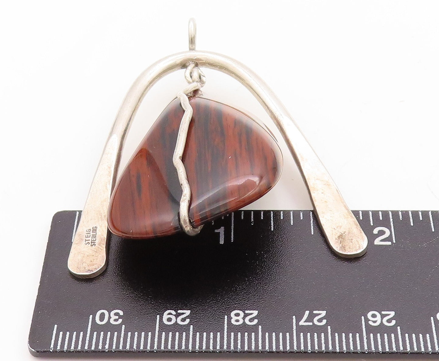 925 Sterling Silver Vintage Pendant STEIG Modernist Brown Gemstone  PT23642