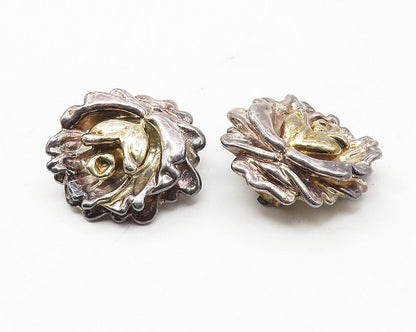 925 Sterling Silver  Vintage Sculpted Flower Motif Non Pierce Earrings  EG5871