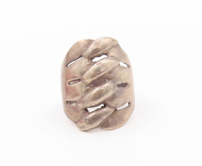 925 Sterling Silver Vintage Ring Dark Tone Broad Stitched Effect  Sz 6  RG32005