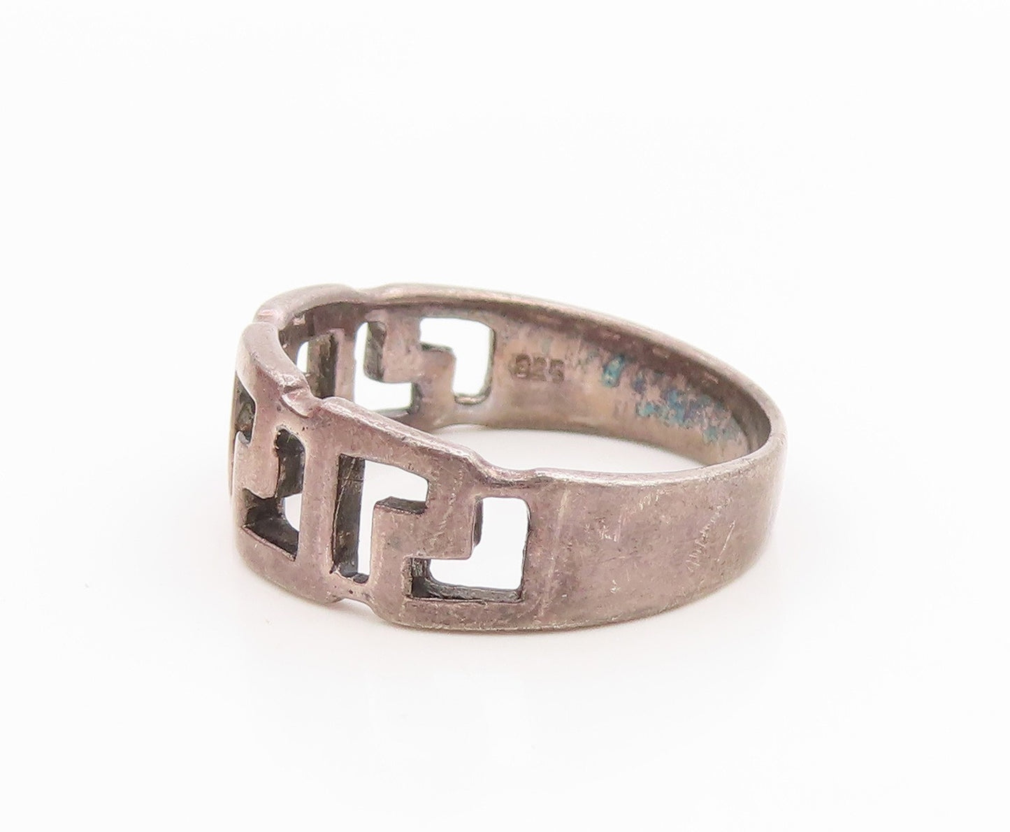 925 Sterling Silver Vintage Ring Geometric Pattern Cutout Band  Sz 9 RG35815