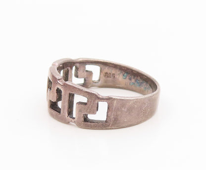 925 Sterling Silver Vintage Ring Geometric Pattern Cutout Band  Sz 9 RG35815