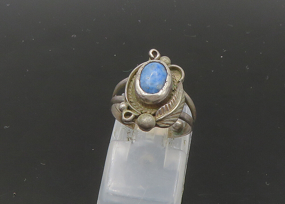 NAVAJO 925 Sterling Silver  Vintage Blue Turquoise Band Ring Sz 2  RG22759