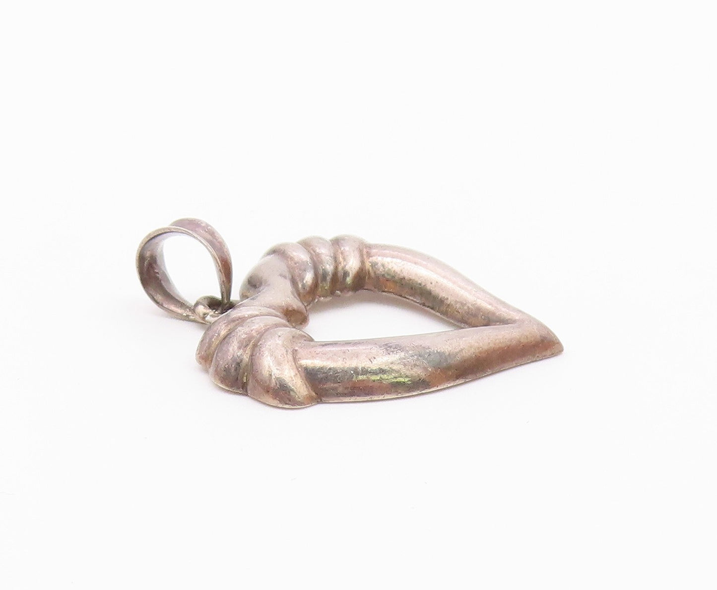 925 Sterling Silver  Vintage Dark Tone Fluted Open Love Heart Pendant  PT9395