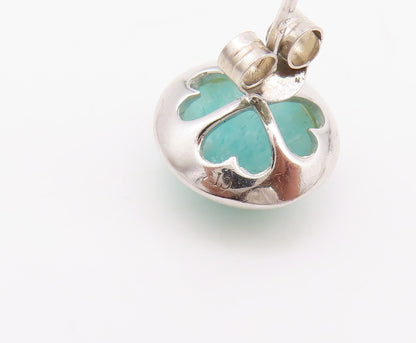 925 Sterling Silver Vintage Earrings Cabochon Round Amazonite Studs  EG13638