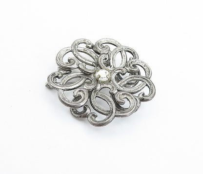 WRE 925 Sterling Silver  Vintage Topaz Swirl Flower Motif Brooch Pin  BP2527